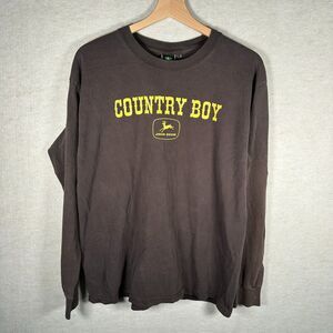 John Deere Country Boy Long Sleeve T Shirt Men Large Brown Pullover Vintage